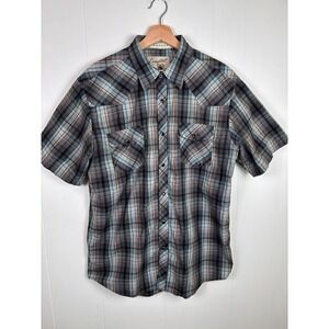 Coastal Men's Shirt Size XL Multicolor Plaid Black Pearl‎ Snap Up Short Sleeve